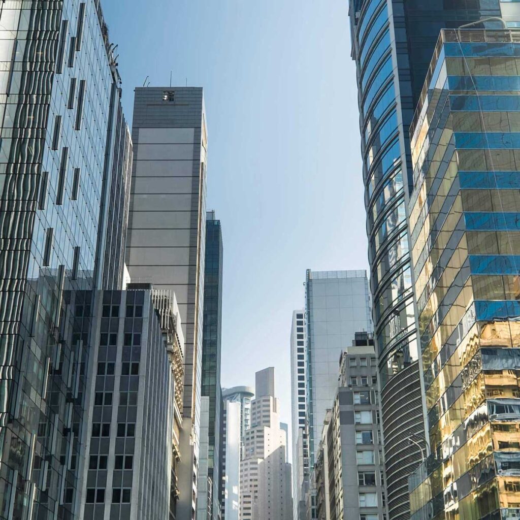 abstract futuristic cityscape view with modern skyscrapers hong kong 1 1024x1024
